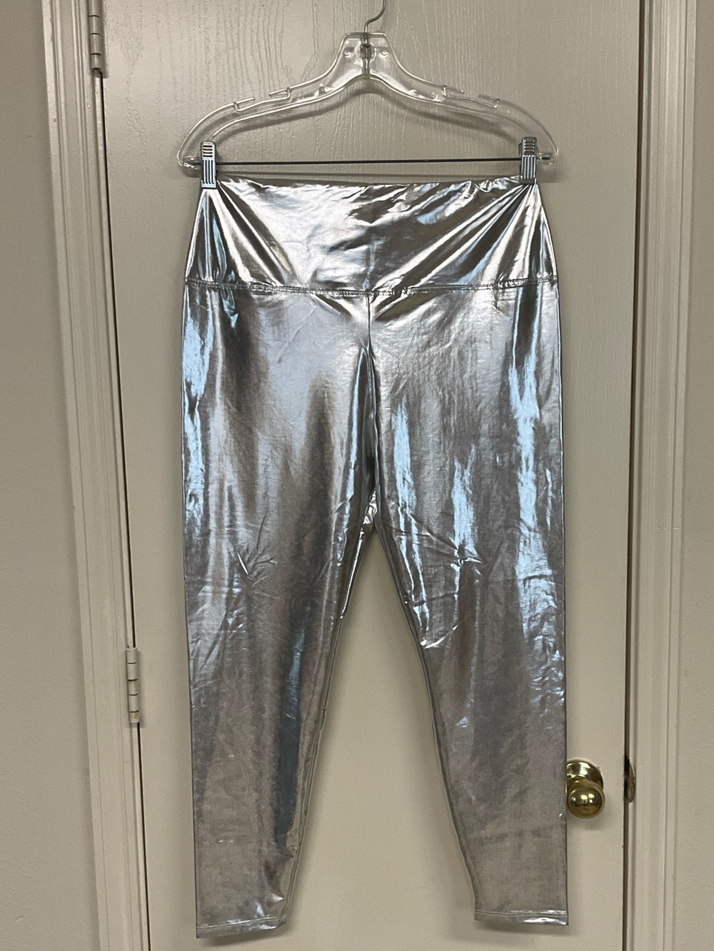 Silver Metallic Leggings - Shiny Stretch Leggings